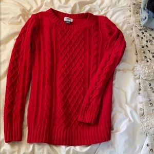 Red cable knit sweater